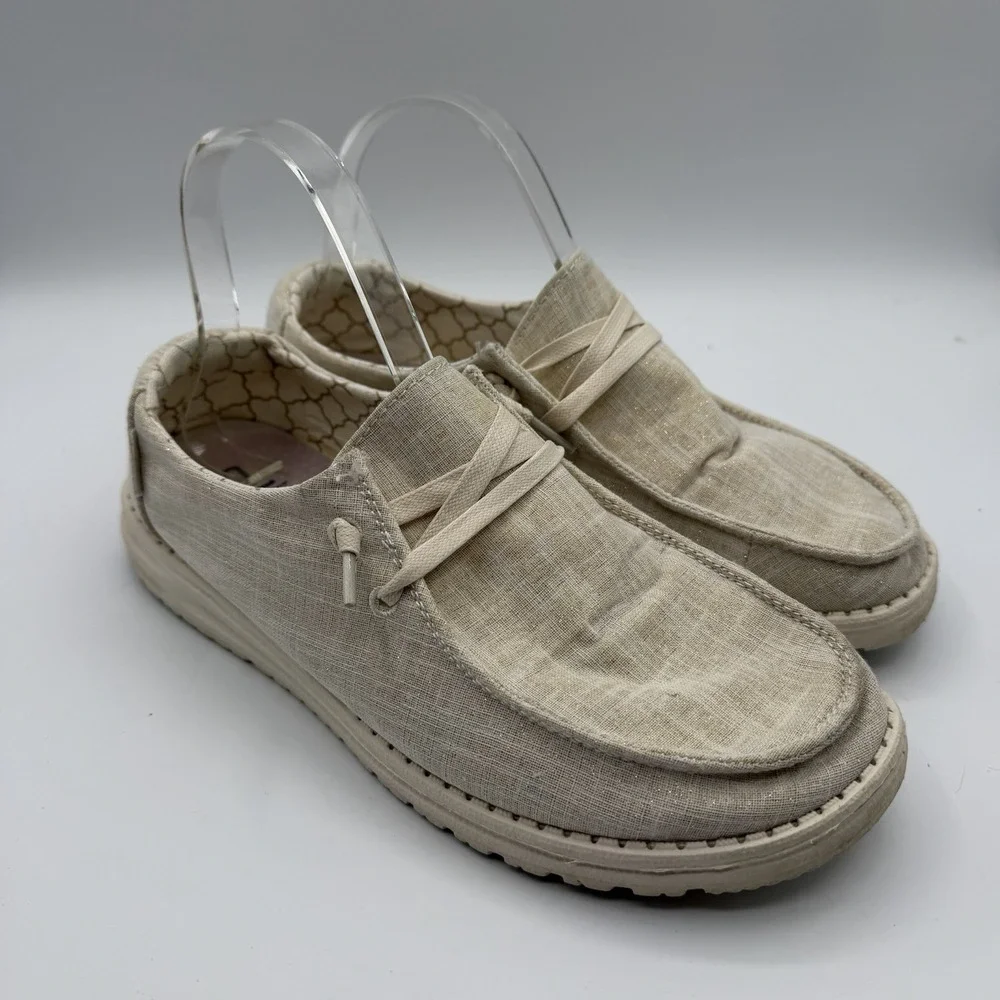 Hey‎ Dude Wendy Shoes Womens Sz 8 Sparkling Gold Cream Slip On Loafers Comfort